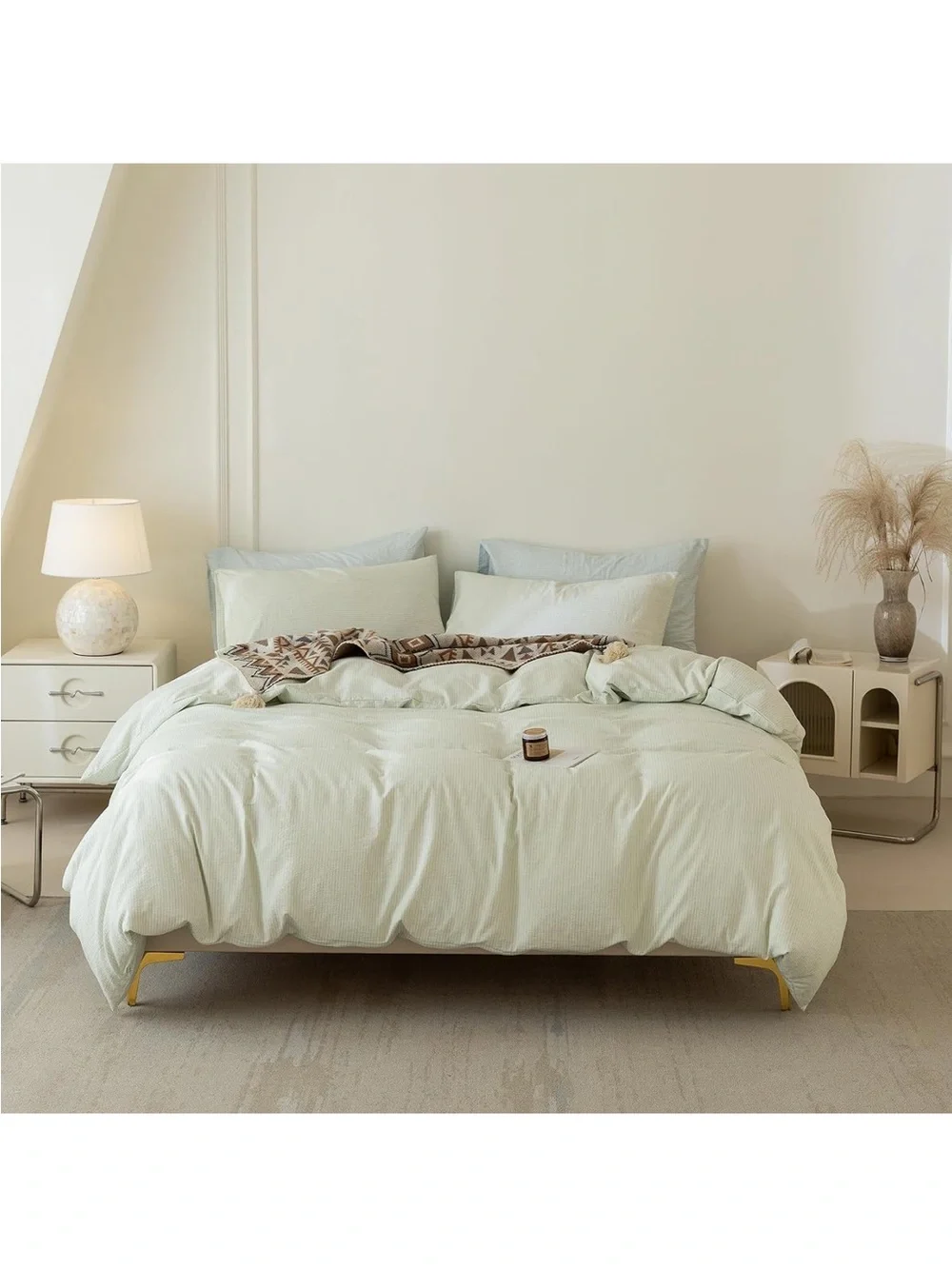 Vintage light Green Cotton duvet cover Set